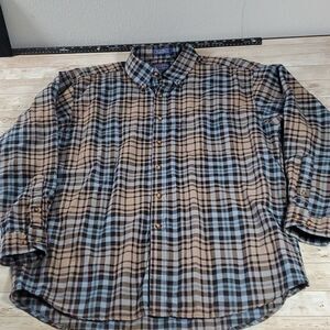 Pendleton Wool Shirt Tan & Light Blue Plaid‎ Long Sleeve XL